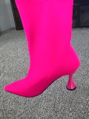 Pink Pointed Toe Mid-Calf Heeled Boot